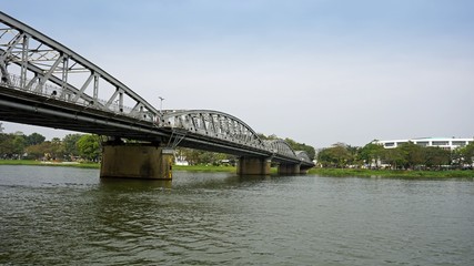 metal bridge over perfume river