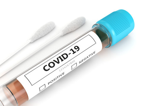 3d render of covid-19 nasal swab laboratory test