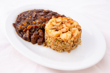 fried rice with shrimp and black bean sauce which is called saeubokk-eumbab in Korea