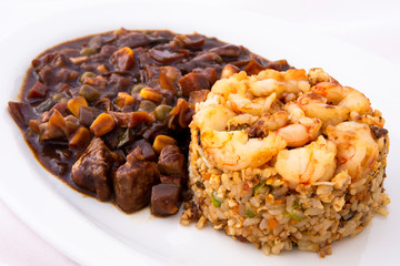 fried rice with shrimp and black bean sauce which is called saeubokk-eumbab in Korea