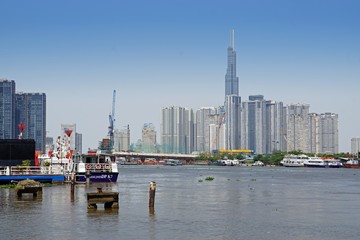 skyline from ho chi minh city from the nha ben river
