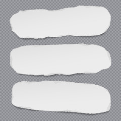 Obraz premium Torn white blank and grainy note, notebook paper strips, pieces stuck on grey background. Vector illustration