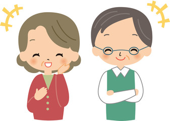 シニア　喜ぶ　老夫婦　高齢者　おじいさん　おばあさん
