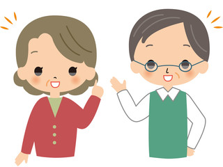 シニア　喜ぶ　老夫婦　高齢者　おじいさん　おばあさん