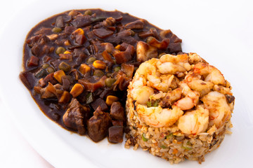 fried rice with shrimp and black bean sauce which is called saeubokk-eumbab in Korea