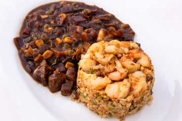 fried rice with shrimp and black bean sauce which is called saeubokk-eumbab in Korea
