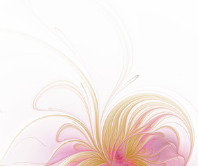 Fototapeta na wymiar White background with fractal golden pink floral pattern