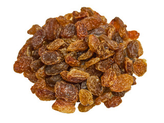 Raisins in a glass plate on a wooden background
