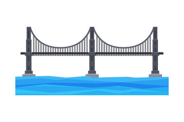 Modern Iron Bridge, City Architectural Design Element, Bridge Construction Flat Vector Illustration