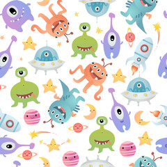 Seamless pattern with alien monsters