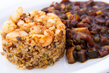 fried rice with shrimp and black bean sauce which is called saeubokk-eumbab in Korea