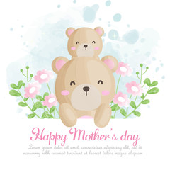 Happy mother's day card with cute bear and her baby .