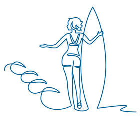 girl surfer athlete vector image one line