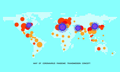 Map of Novel Coronavirus ,icon of departure of coronavirus from China and Transmitted worldwide Pandemic concept of international contamination with biologically weapons.Vector illustration EPS 10.