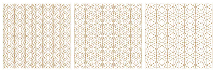 Seamless geometric pattern based on traditional Japanese style kumiko.A set of three patterns. - obrazy, fototapety, plakaty
