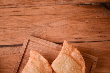 Fototapeta premium Cheburek, unleavened patty stuffed with minced meat and cheese. Caucasian cuisine. Cheburek with meat.