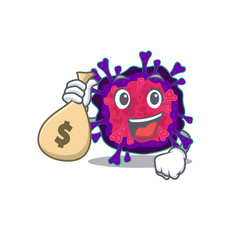 Smiley rich nyctacoviruscartoon character bring money bags