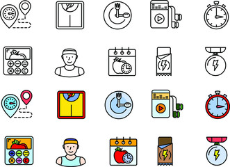 healty lifestyle colorful icons set vector