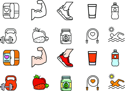 Healty Lifestyle Colorful Icons Set Vector