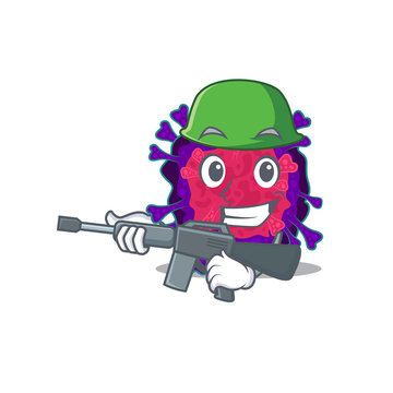 A picture of nyctacovirus as an Army with machine gun