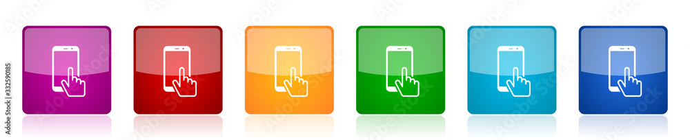 Aufkleber smartphone icon set, mobile phone colorful square glossy vector illustrations in 6 options for web d
