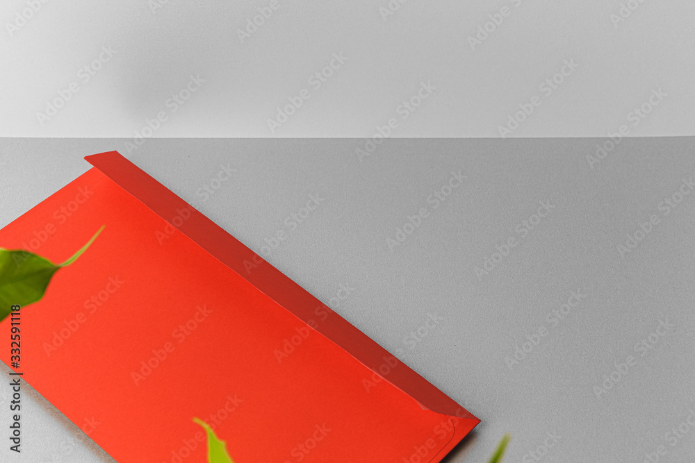 Canvas Prints Flat lay craft paper card mockup with leaves, top view