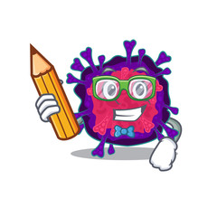 A smart student nyctacovirus character with a pencil and glasses