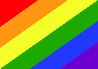 Rainbow flag in diagonal, The most widely known worldwide is the pride flag representing LGBT pride. (lesbian, gay, bisexual, and transgender)