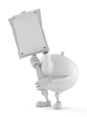 Teapot character holding protest sign
