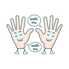 Hand Wash Cartoon With Word balloon say 