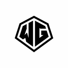 WG monogram logo with hexagon shape and line rounded style design template