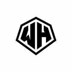 WH monogram logo with hexagon shape and line rounded style design template