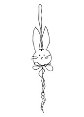 Isolated decorative bunny pendant element on several ropes for Easter decoration on a white background. Vector illustration