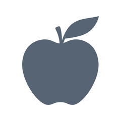 Vector blue silhouette apple with a leaf. Isolated on white background.