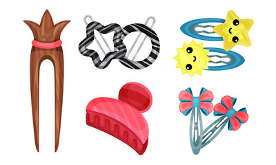 Hair clips and Clasps Isolated on White Background Vector Set