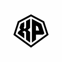 XP monogram logo with hexagon shape and line rounded style design template