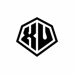 XU monogram logo with hexagon shape and line rounded style design template