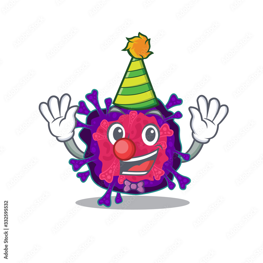 Poster cute and funny clown nyctacovirus cartoon character mascot style