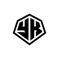 YK monogram logo with hexagon shape and line rounded style design template