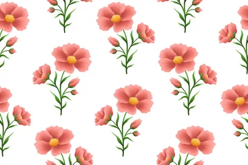 Behang Pink and green floral pattern, Gouache spring seamless pattern © Hanna