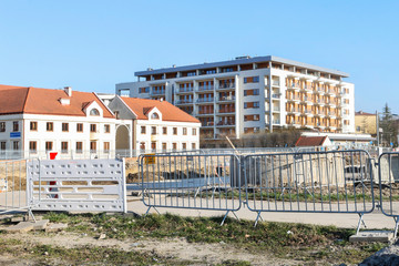 Fototapeta na wymiar KRAKOW, POLAND - MARCH 09, 2020: A typical housing estate with blocks of flats