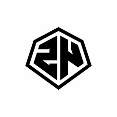 ZN monogram logo with hexagon shape and line rounded style design template