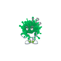 Cute coronavirus pneumonia cartoon character using a microphone