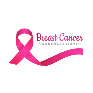 Breast cancer awareness logo with pink ribbon symbol. Vector illustration