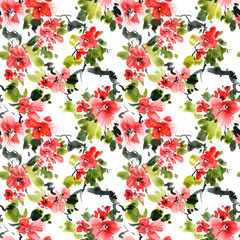 Watercolor blossom tree pattern