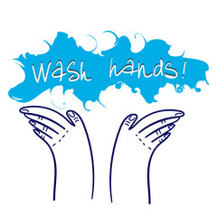 vector simplified illustration with hands washing warning.