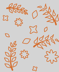 seamless pattern with leaf in line art