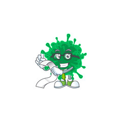 cartoon character of coronavirus pneumonia holding menu on his hand