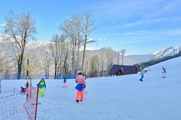 winter sports trails on a snowy mountain landscape