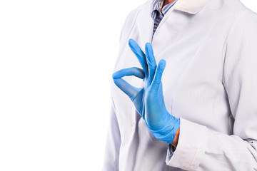 Doctor hand in sterile gloves isolated on white background  - Image
